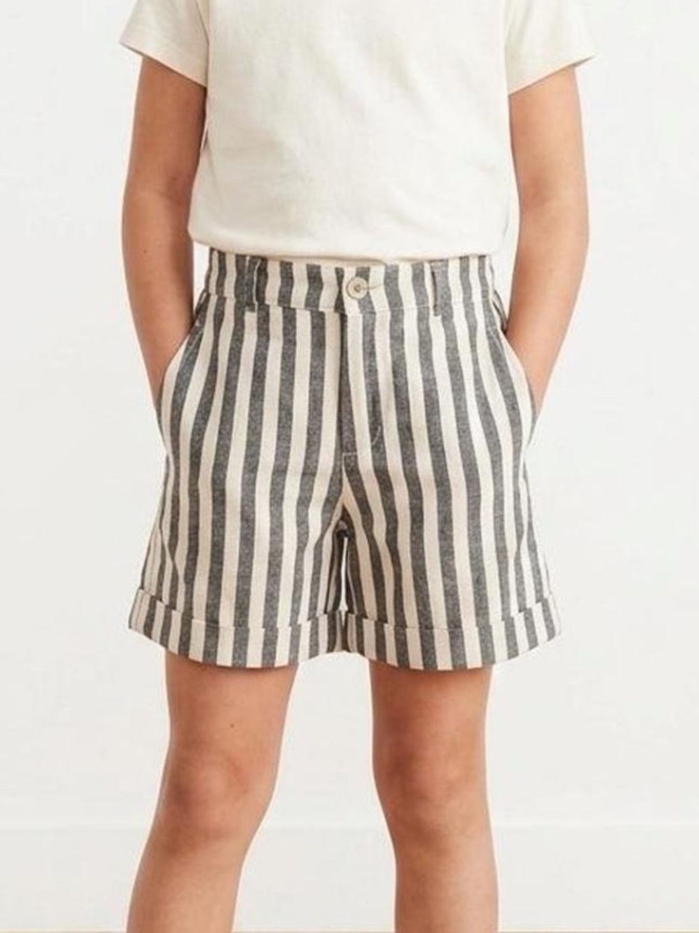 Zara Black & White Vertical-Stripe High-Rise Shorts